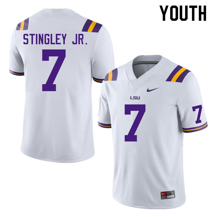 Youth #7 Derek Stingley Jr. LSU Tigers College Football Jerseys Sale-White - Click Image to Close